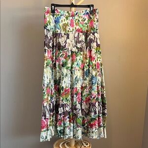 New Directions Floral Multi-Colored Ruffle Tiered Maxi Skirt Medium